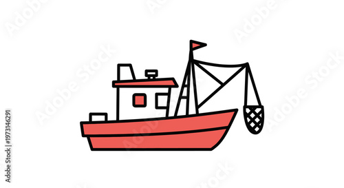 Small red fishing boat vessel.