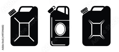 Black oil canisters set on transparent background for fuel storage and automotive maintenance service design
