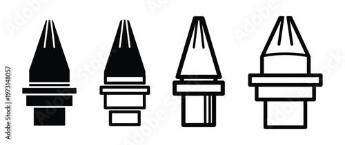 Industrial welding nozzle tip set collection silhouette line art icons for metal fabrication tool equipment
