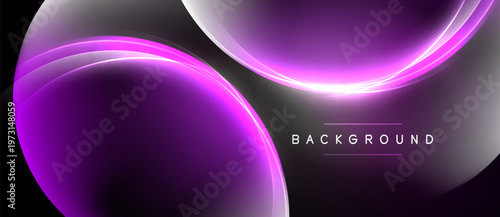 Abstract purple lines create flowing shapes over dark background. Modern design, vibrant colors, smooth gradients present.