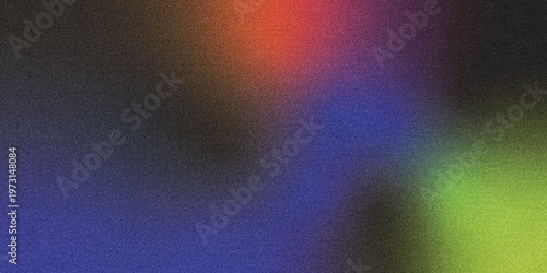 Εκτύπωση καμβά Luminous navy blue, red, green and black gradient ribbons sweeping upward from a deep dark base across a subtle textured grain background with soft glowing light accents, modern abstract banner style