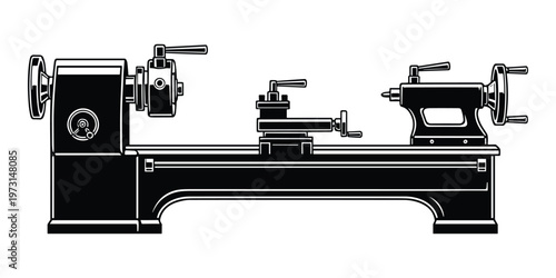 Lathe machine for metalworking and woodworking industry detailed illustration on transparent background