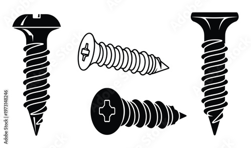 Metal screw and bolt hardware collection for construction building and furniture assembly repair equipment