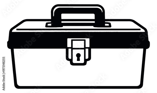 Hand drawn line art illustration of a toolbox depicting a durable container for home repair