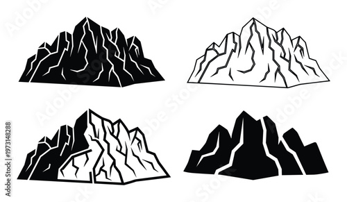 Mountain range peak silhouette collection for outdoor adventure travel and landscape design graphic elements