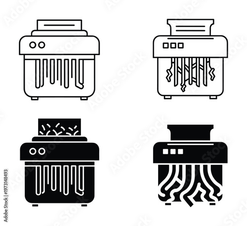 Paper shredder machine set for document destruction document shredder icons