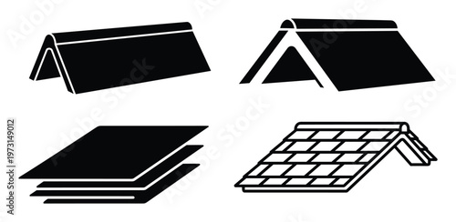 Set of black roof icon isolated on transparent background. roofing construction material symbol