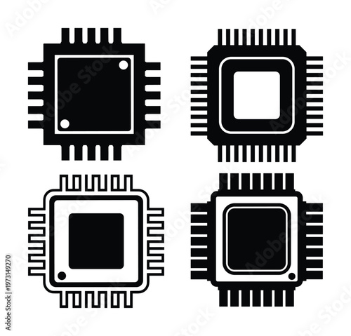 Set of electronic computer chips processors for technology and computing