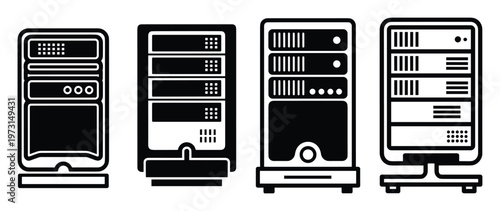 Set of server rack icons, server rack vector illustration, server rack sign, computer hardware symbol