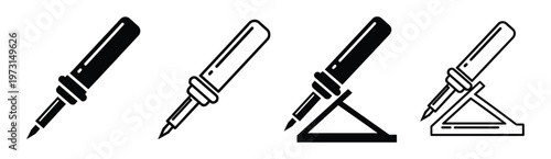 Soldering iron tool for electronics repair and hobbyist detailed icon set on transparent background