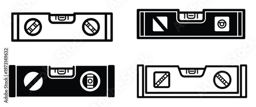 Spirit level tools vector icons for construction and measuring