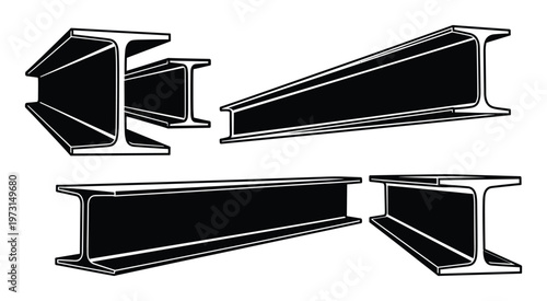 Steel beam flat icons. set of different construction metal girders. i-beam profile materials illustration
