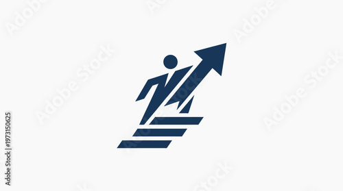 Business Person Climbing Steps and Reaching Upwards