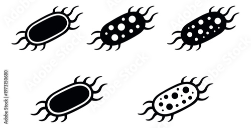 Simple icon style bacteria set featuring various microbe and germ shapes for medical and biology concepts