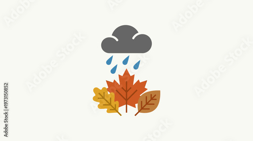 Autumn Rain Falling on Leaves