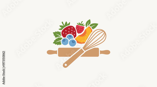 Bakery Logo Featuring Fresh Fruit and Kitchen Tools