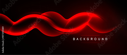 Dynamic red wave flows across black space. Modern design element, suitable for backgrounds, presentations. Simple, elegant composition.