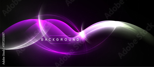 Abstract purple, white light waves. Dark background creates dramatic effect. Elegant design suitable for digital projects.
