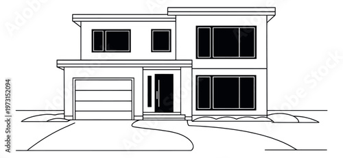 Modern line art illustration of a house depicting contemporary architecture for real estate and property design