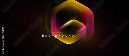 Abstract hexagon design. Vibrant colors blend, creating dynamic visual effect. Dark background emphasizes glowing shape, text reads background.