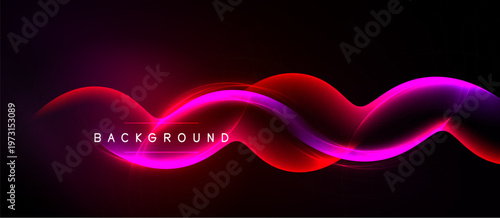 Abstract background features vibrant waves. Pink, red hues blend into dark space. Text reads background. Modern design element.