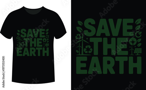 Save the Earth text with eco-friendly icons for environmental awareness.