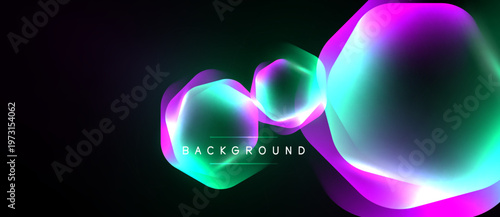 Vibrant abstract shapes overlap dark background. Colors blend, creating luminous effect. Modern design element for digital projects.