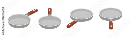 Isometric Frying Pan Set. Frying Pan Set Kitchen Cookware. Frying Pan Collection. Frying Pans Set with Handles