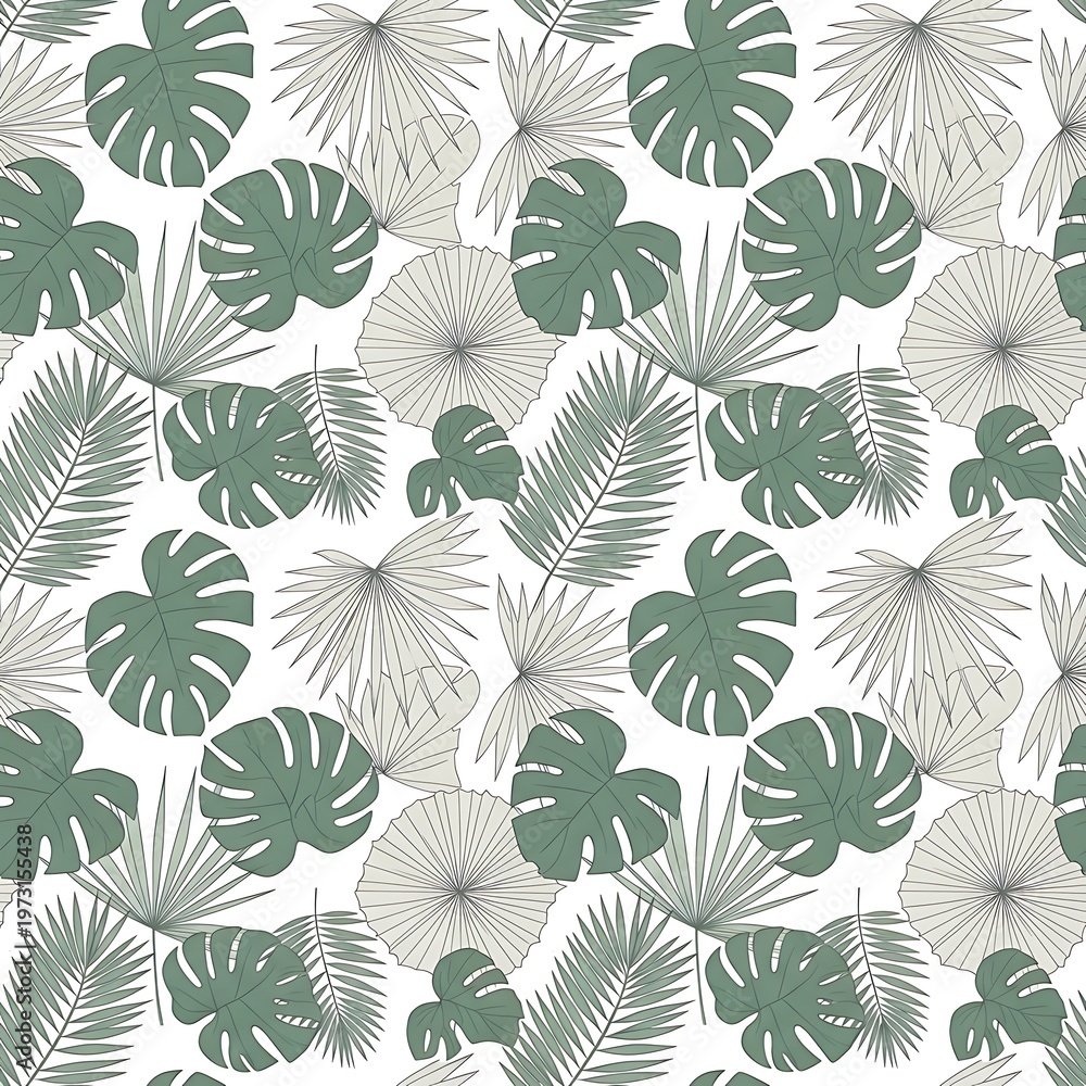 Obraz premium Tropical Leaves Pattern - Monstera, Palm, and Fan Leaves on White.