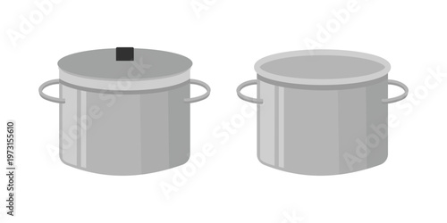 Flat Vector Cooking Pots. Metal Cooking Pot with Lid. Metal Cooking Pots with Lids. Cooking Pots Set Kitchen Cookware.