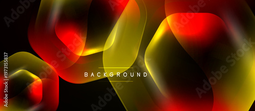 Abstract fluid shapes, vibrant colors, dark background. Modern design, dynamic composition, golden hues dominate. Text reads background.