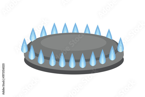Gas Burner with Blue Flames Illustration. Kitchen Gas Stove Burner. Gas Stove Burner Flame. Cooking Stove Gas Burner