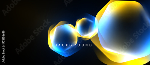 Abstract neon shapes overlap, creating luminous effect. Dark background emphasizes bright yellow, blue gradients. Text reads background.