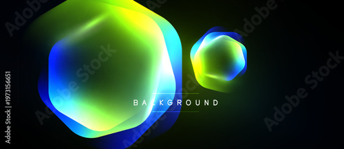 Abstract vibrant shapes overlap, creating colorful light effects against dark background. Modern design element for digital projects.