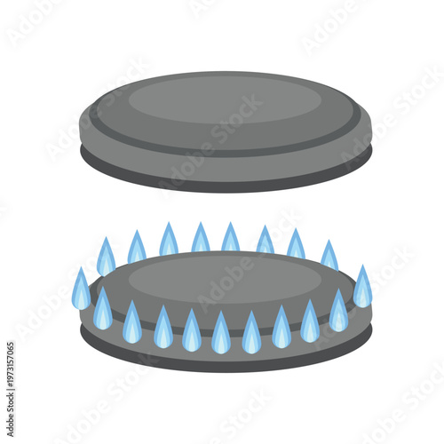 Gas Stove Burner with Blue Flame Illustration. Kitchen Appliance Gas Stove. Kitchen Gas Burner Flame