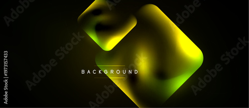 Abstract neon shapes overlap dark background. Gradient yellow hues create fluid, modern design. Text reads background.