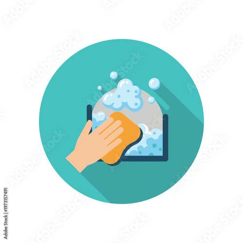 Hand Washing Dish with Sponge and Bubbles Icon