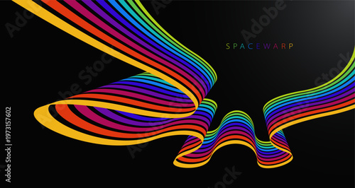 3D lines in 3D perspective colored in rainbow colors vector abstract background, bright wallpaper with dimensional curvy stripes.