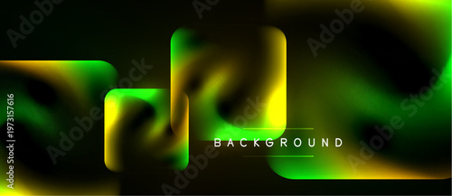 Abstract fluid shapes, vibrant green, yellow hues. Dark background creates dramatic contrast, modern design element.