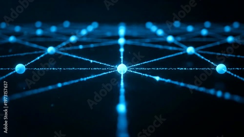 Abstract Network Connection Background with Glowing Blue Nodes and Lines Representing Digital Data Flow and Communication.
