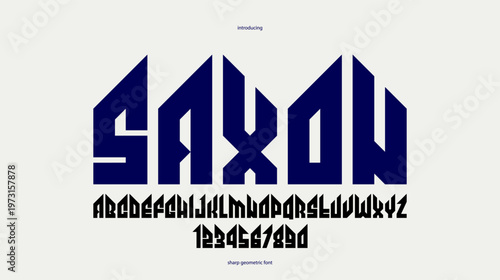 Sharp and bold vector display font for logo, gothic or heavy metal style modern typeface, edgy hard rock letters and numbers alphabet for titles or slogans, heavy typography.