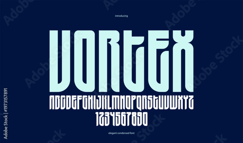 Bold simple sans serif elegant display font for logos headers or slogans, vector thick and beautiful geometric typeface, uppercase letters alphabet with numbers, poster and advertising.