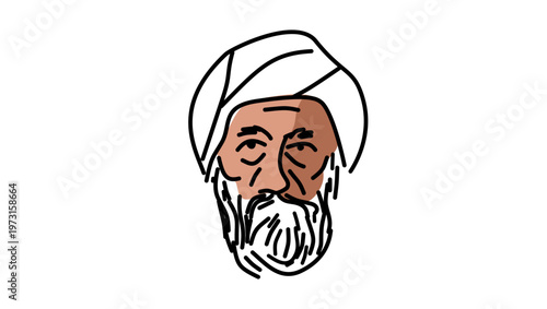 Ibn Khaldun portrait, flat vector illustration