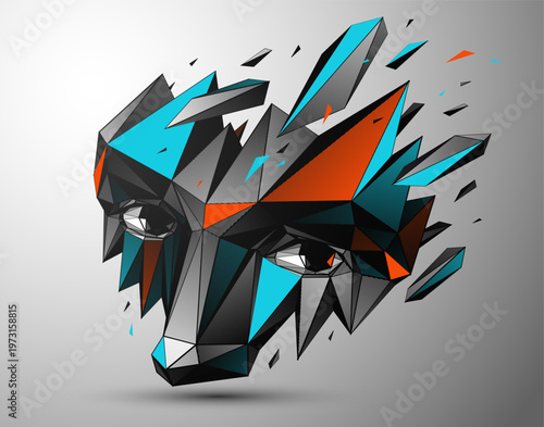 Low poly portrait exploring fear, vulnerability and loss of identity, a human emotional state dissolving inside a digital, fragmented reality of modern world with developing AI technologies.