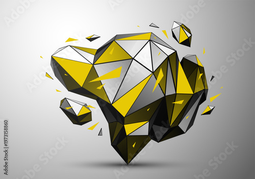 Abstract polygonal vector structure representing digital technology, AI network, data transformation and futuristic innovation concept.