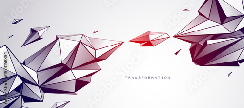 Transformation driven by tension and contrast. Sharp geometric fragments collide and break structure, expressing decisive change, conflict and critical transition moments.