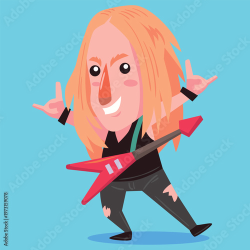 Cool rockstar with long hair cartoon vector illustration