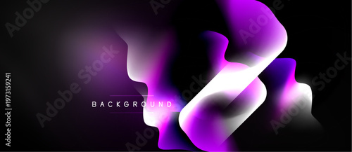 Abstract fluid shapes, vibrant purple hues, dark background. Modern design, smooth gradients create dynamic visual impact.
