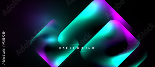 Abstract gradients overlap, creating vibrant shapes. Dark background emphasizes luminous color transitions, modern design element.