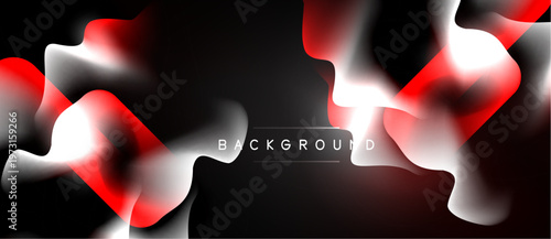Abstract dynamic shapes, red and white hues, black background. Modern design element for digital projects. Smooth gradients present.